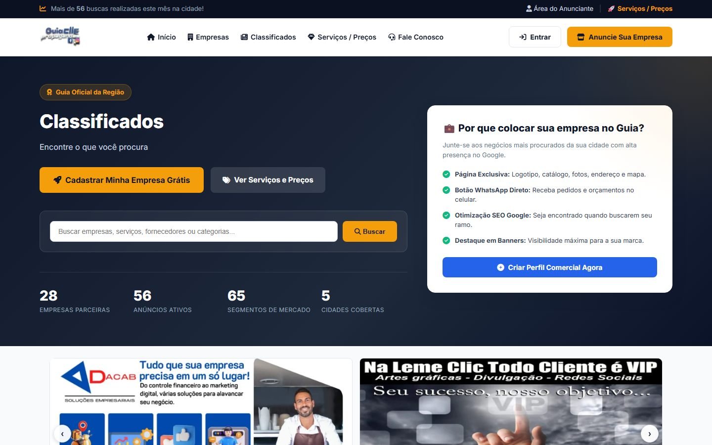 Painel do anunciante — modelo Foco no Empresário B2B
