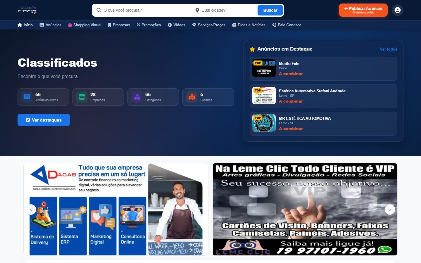 Prévia do site Classificados Leme
